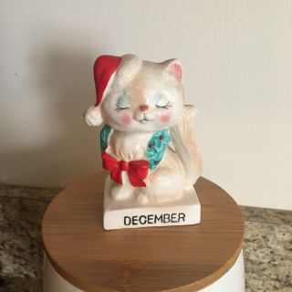 Vintage Norcrest Monthly Kitty Cat Figurine December Christmas Holiday Decor