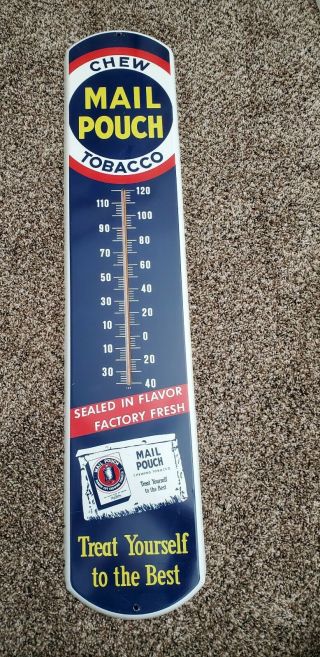 Vintage Mail Pouch Tobacco Tin Advertising Thermometer (39” Tall X 8 " Wide)