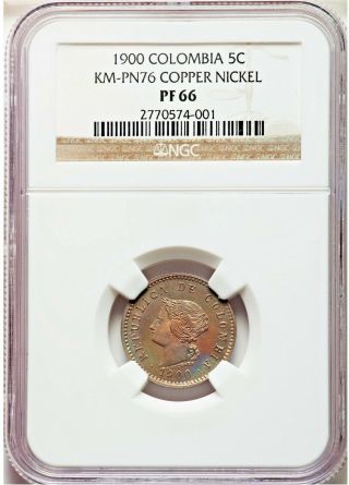 1900 Colombia Republic Proof Pattern 5 Centavos Km Pn76 Pf66 Ngc Rare In Proof