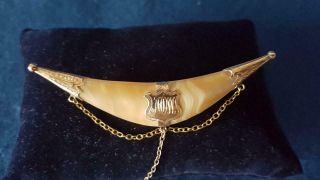 Eye - Catching Victorian Australian C19th Gold & Mother Of Pearl “cow Horn” Brooch