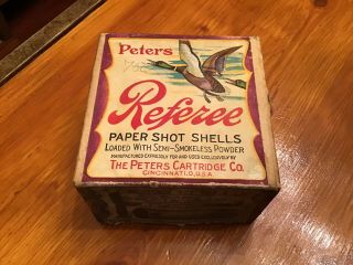 Vintage Peters Referee 2 Piece 12 Ga Shotgun Shell Box 2 Mallards Deadshot Back