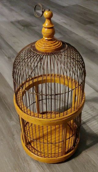 Vintage Wood And Wire Dome Bird Cage