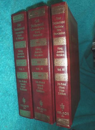 Vintage 1984 Giant Print Kjv Bible,  3 Volume Set,  Hardcover