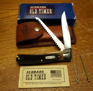 Vintage Schrade Usa 97ot Old Timer Buzzsaw Trapper Knife With Sheath