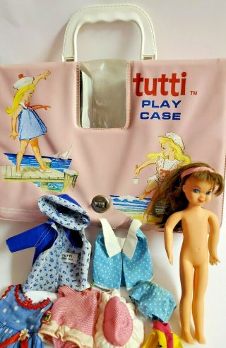 Tutti Pink Play Case Doll Barbie Tiny Sister 1965 Mattel Vintage Outfits Shoes
