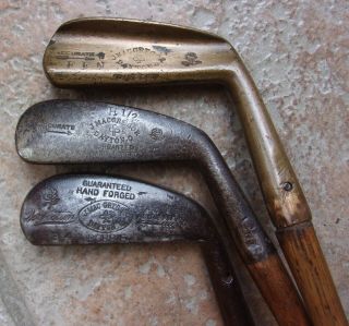 3 Antique Vintage 1915 J.  Macgregor Hickory Wood Shaft Golf Clubs Bobbie Iron 2