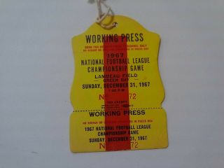Very Rare 1967 Nfl Champioship Game Lambeau Field Press Pass " Ice Bowl "