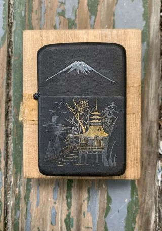 Vintage Amita Zippo Black Lighter Japan Japanese Mt.  Fuji -