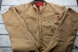 Vintage Carhartt Coveralls Quilted Insulated Brown Us Made Size 38r