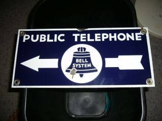 Bell System Public Telephone,  Porcelain,  Enamel,  Metal Vintage 2 Sided Phone Sign