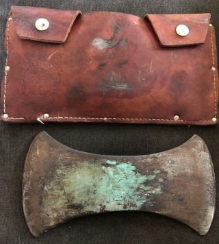 Vintage Hudson Bay Norlund Trail Blazer Double Bit Axe Head & Leather Sheath