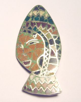 Middle Eastern Mid Century Sterling 925 Mosaic Modernist Figural Face Eilat Pin