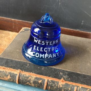 Vintage Antique Western Electric Company Cobalt Blue Glass Bell Paperweight