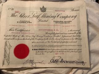 The Silver Leaf Mining Company - 1000 Shares - Oct 4 1909 - Vintage