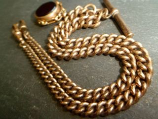 43g Victorian 9ct Rose Rolled Gold Chunky Double Albert Pocket Watch Chain,  Fob