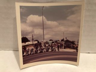 Vintage Snapshot 70’s Choppers Harley Davidsons Parked On A Street Bikers