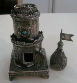 VINTAGE STERLING SILVER JUDAICA RARE SPICE TOWER BOX AND BUILT IN CANDLE HOLDER 10