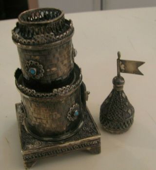 VINTAGE STERLING SILVER JUDAICA RARE SPICE TOWER BOX AND BUILT IN CANDLE HOLDER 12