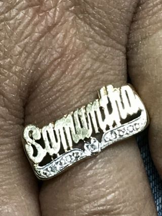 Vintage Custom 14k Yellow Gold " Samantha " Diamond Name Plate Ring Size 8.  25