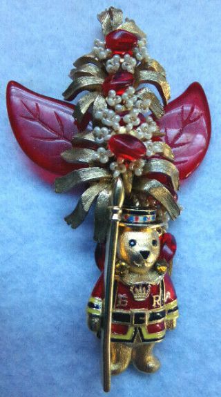 Royal Bear In Ruby Red Signed Stanley Hagler Brooch Pin Figural Animal