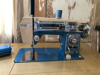Vintage Morse Fotomatic Model 4400 Sewing Machine And Cabinet.