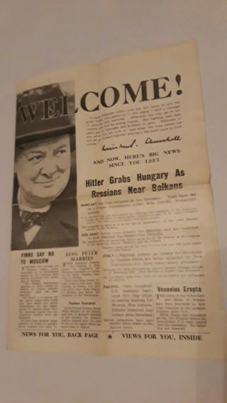 Vintage Wwii 4 Page Army Newspaper 1944