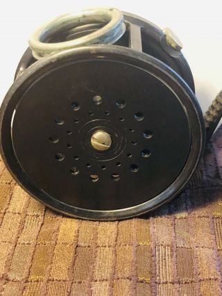 VINTAGE HARDY BROTHERS LTD FLY REEL “THE PERFECT 3 3/4“ &SUEDE CASE ENGLAND 10