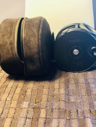 VINTAGE HARDY BROTHERS LTD FLY REEL “THE PERFECT 3 3/4“ &SUEDE CASE ENGLAND 5