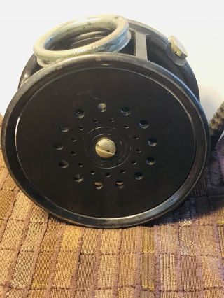 VINTAGE HARDY BROTHERS LTD FLY REEL “THE PERFECT 3 3/4“ &SUEDE CASE ENGLAND 9