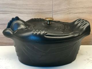 Staub Dutch Oven Chicken Rooster Black Matte Cast Iron 5 Qt Pot Made France Rare