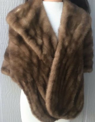 Vintage Mink Fur Stole Cape Shrug W/pockets,  Blond