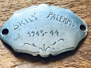 Vintage Ww Ii Trench Art Engraved Metal Tag Palermo Sicily Italy 1943 - 44