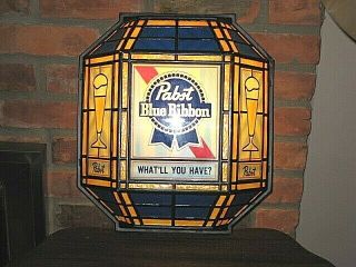 Vintage Pabst Blue Ribbon Lighted Lantern Beer Sign