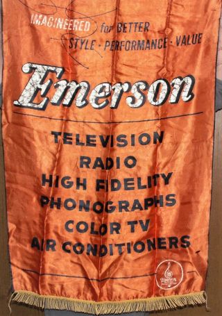 Vintage 27x40 1950 ' s Atomic EMERSON RADIO Advertising Banner - Mid century Display 2