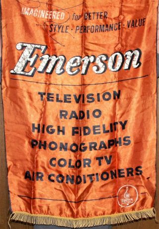 Vintage 27x40 1950 ' s Atomic EMERSON RADIO Advertising Banner - Mid century Display 3