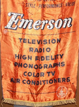 Vintage 27x40 1950 ' s Atomic EMERSON RADIO Advertising Banner - Mid century Display 4
