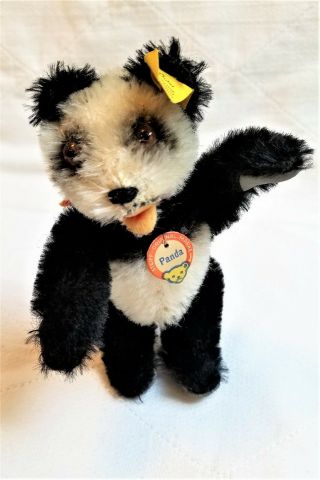 Vintage 1959 - 1961 Steiff " Panda ",  Jointed 5 Ways,  15cm Tall W/all Id 