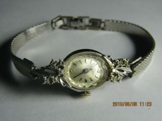 Vintage Ladies Bulova 14k White Gold Diamonds Watch Mechanical 3