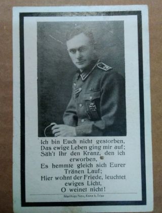 Germany Ww2 German Soldier Death Card,  Heinrich Josef Harings 1943.  Iron Cross