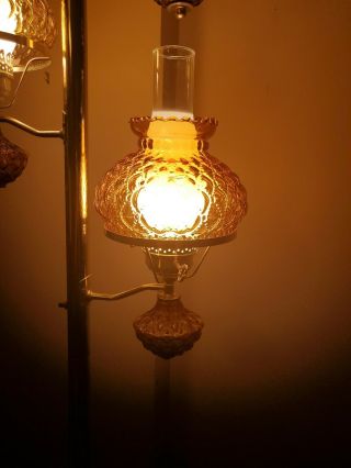 Vintage Floor To Ceiling Tension Pole 3 Light Lamp,  Amber Glass 1960s 70s 3