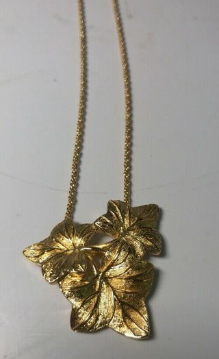 Vintage Signed Christian Dior Gold Tone Leaf Pendant Necklace