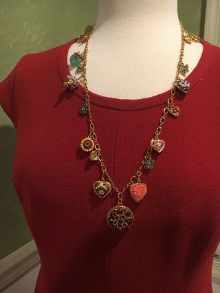Joan Rivers Art Deco Gold Tone Enamel Flower Heart Charm Locket Necklace (1)
