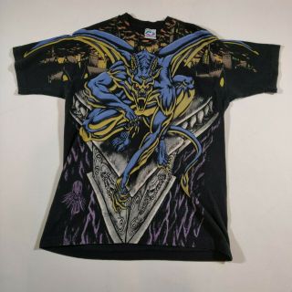 Vintage 90s 1995 Liquid Blue Gargoyle All - Over Print Graphic T Shirt Large Usa