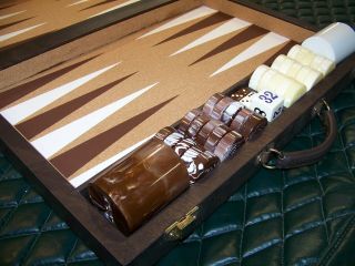 Vintage Crisloid Tournament Backgammon Set,  Brown & White Crazy Swirl Checkers