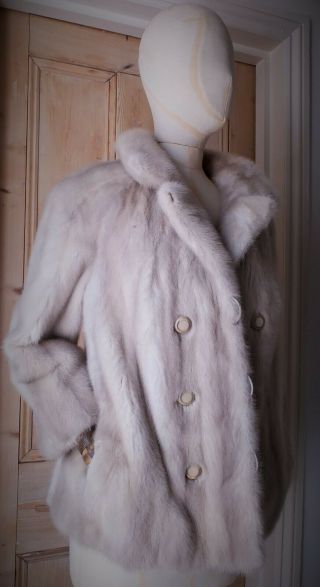 Exquisite Real Fur 26 " Long " Auzerine " Silver - Blu Mink Jacket Uk Size 10 12
