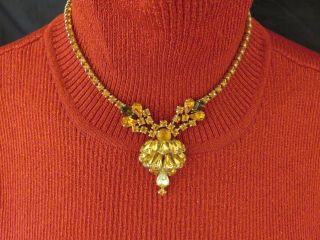 D&E Juliana Vintage Rhinestone Necklace Clip On Earring Set Amber Green 441k 2