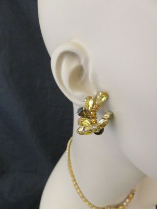 D&E Juliana Vintage Rhinestone Necklace Clip On Earring Set Amber Green 441k 3