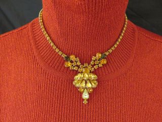 D&E Juliana Vintage Rhinestone Necklace Clip On Earring Set Amber Green 441k 5