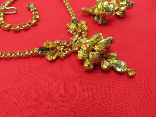 D&E Juliana Vintage Rhinestone Necklace Clip On Earring Set Amber Green 441k 7
