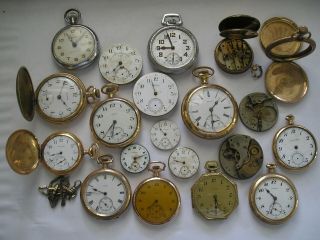 Pocket Watches 5 Waltham 7 Movements.  2 Elgin.  One Silver.  And 9 Others